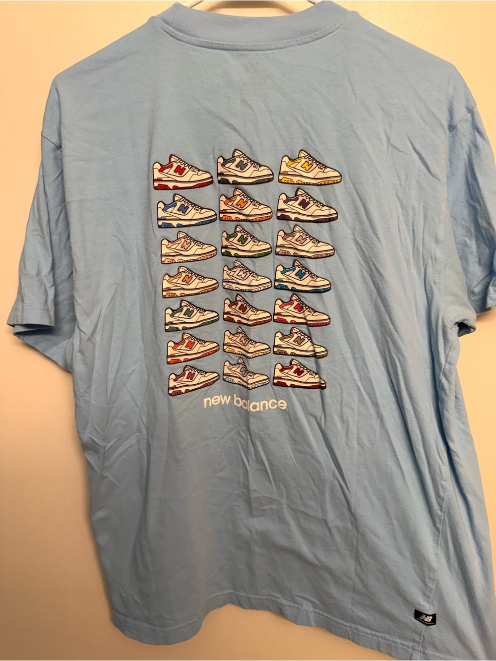 New Balance Men’s Light Blue Tee with Multi-Color Sneaker Grid